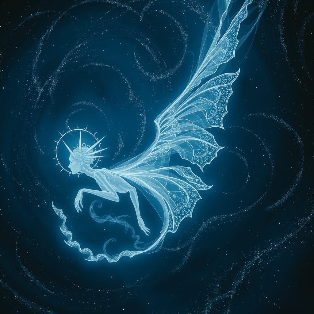 Ethereal Being Dissolving into Starry Night Sky