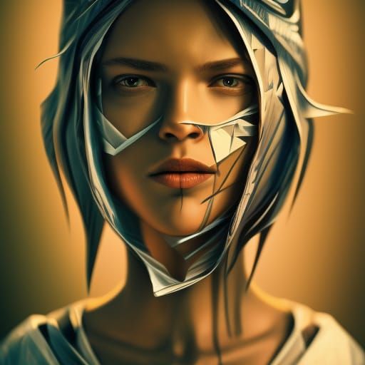 Hyperrealistic Graffiti Portrait with Origami Elements