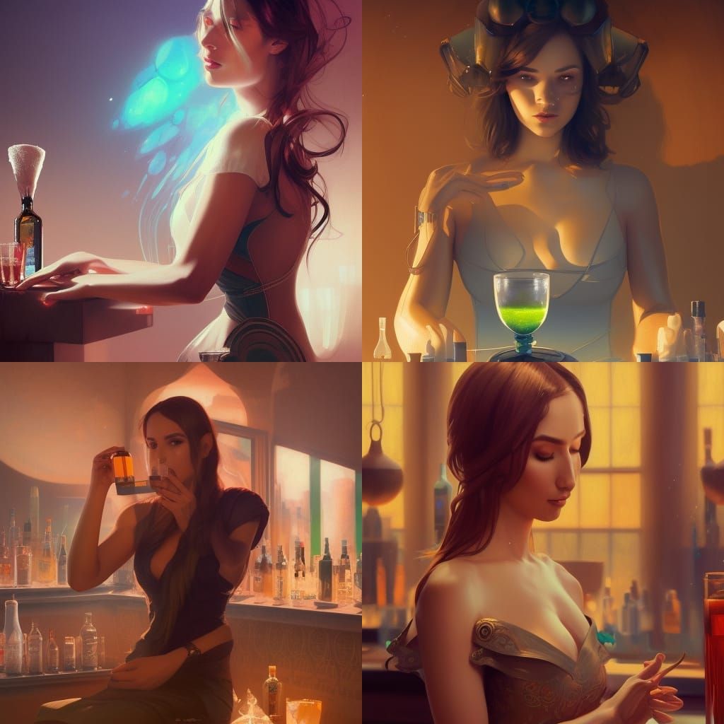 Android Bartender Portrait in Desert Salon