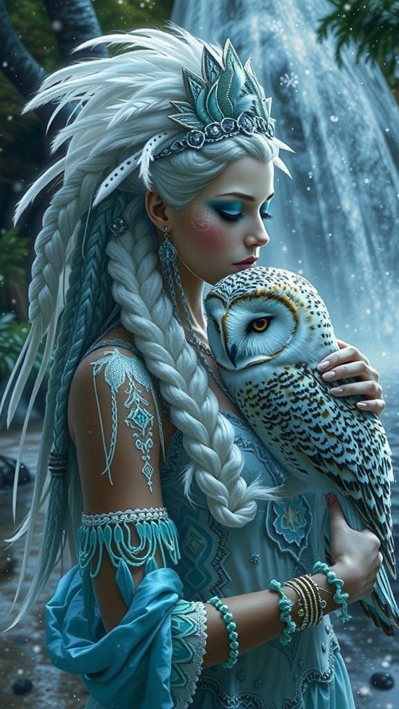 Sankaetea and her bonded snowy owl  Tukoot