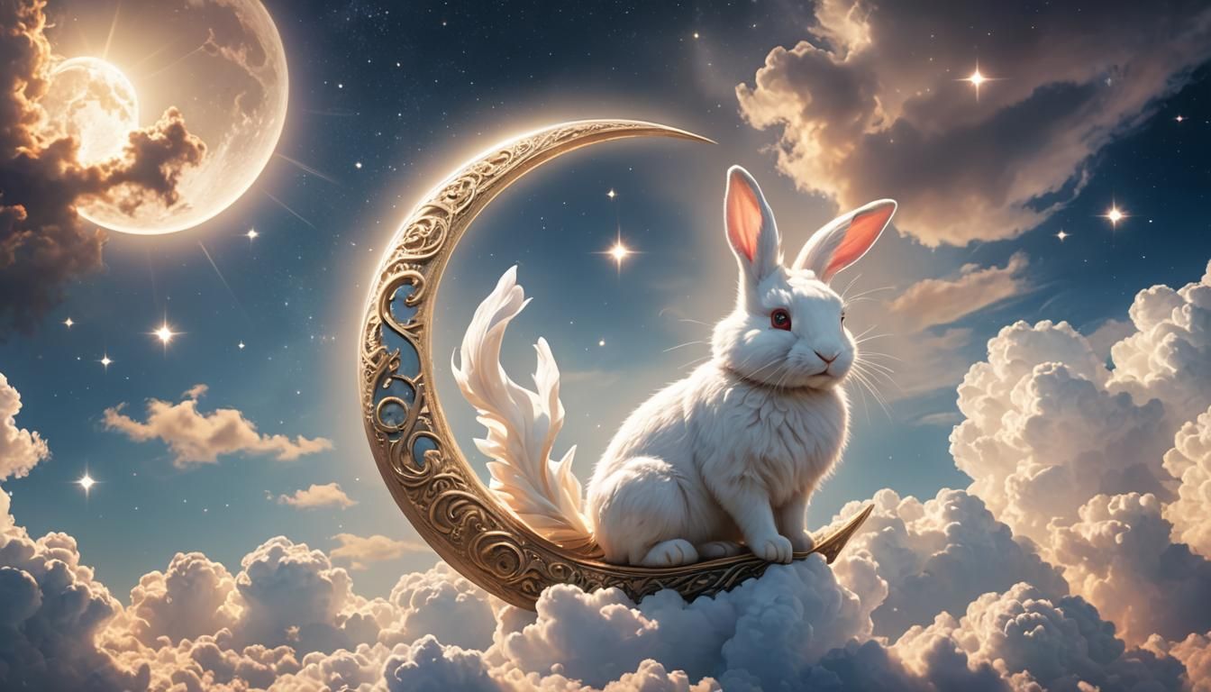 Cute Rabbit on Moon in Space