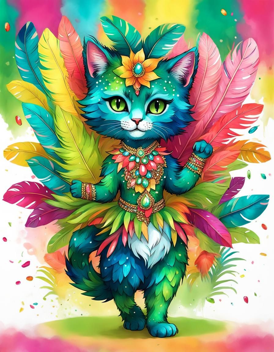 Brazilian Carnaval kitty in Tropical Fiesta palette 🇧🇷