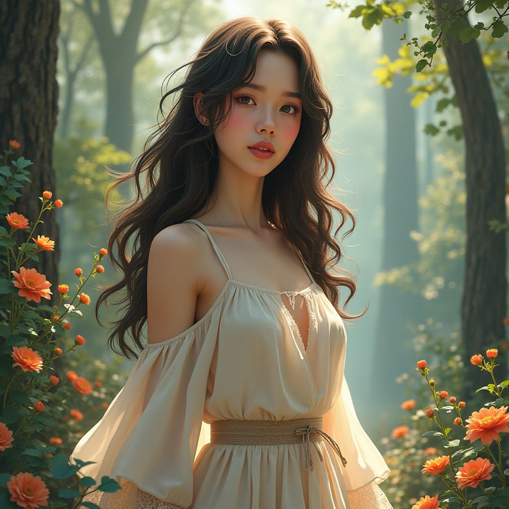 Anime-Inspired Surreal Forest Scene in Matte Painting Style