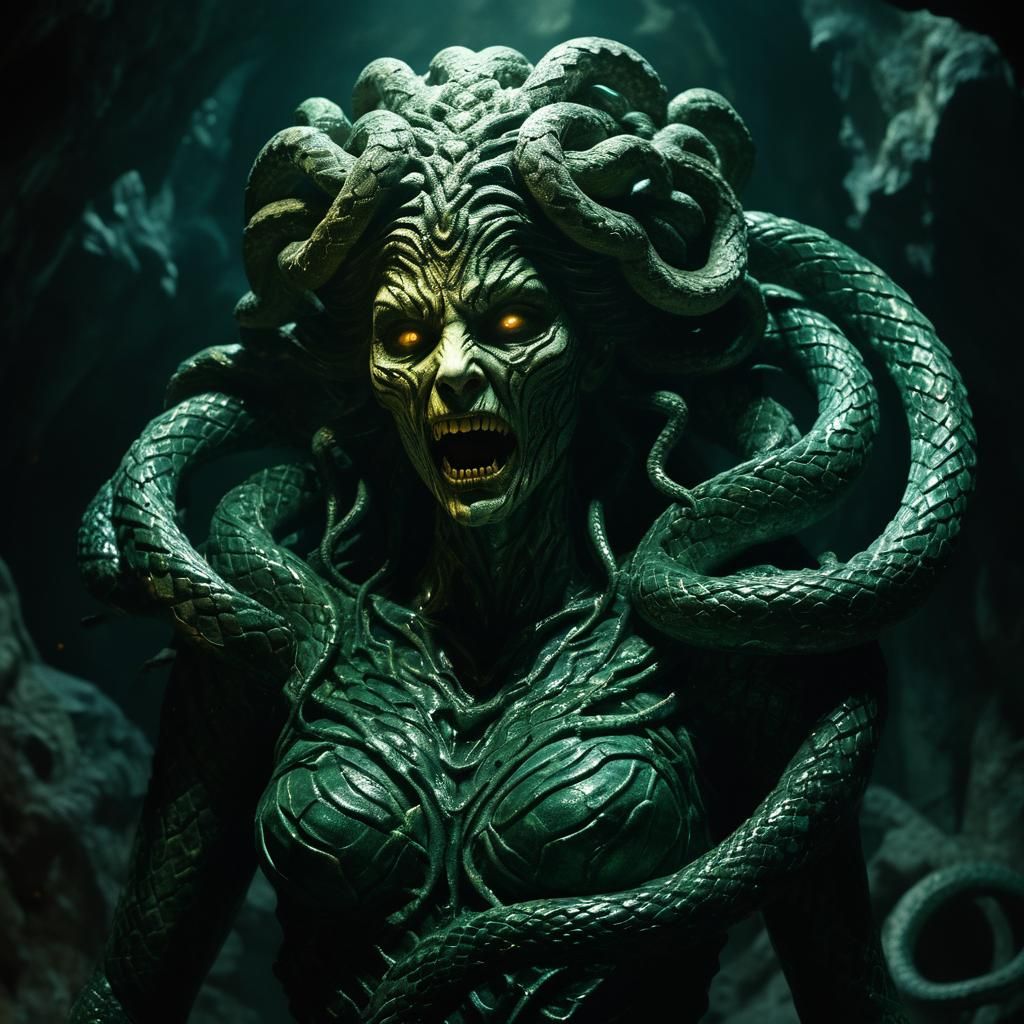 Epic Realism: The Gorgon Medusa in Her Cave