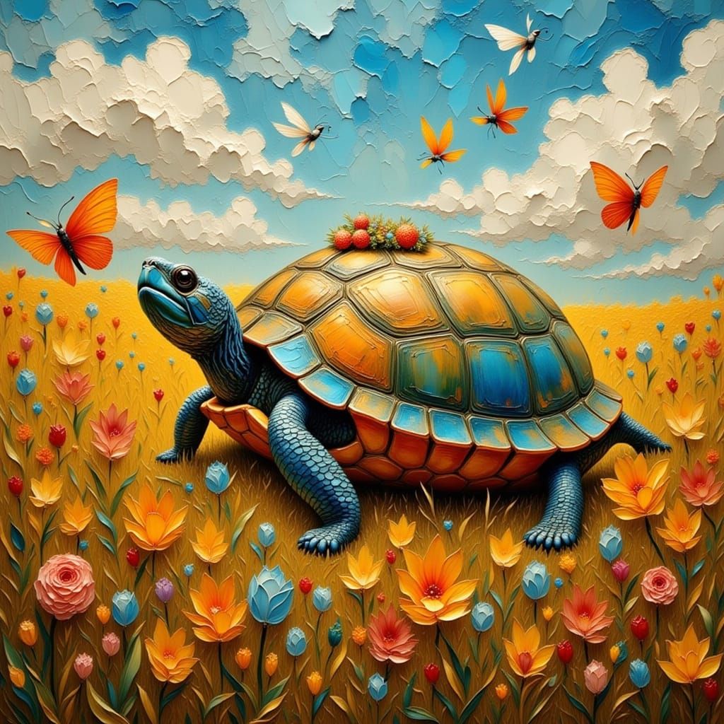 Flying Turtle Farm in Impressionist Impasto Style