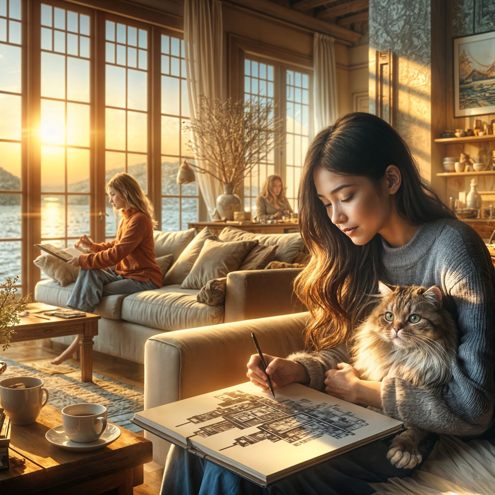 Cozy Family Scene in a Warm Living Room