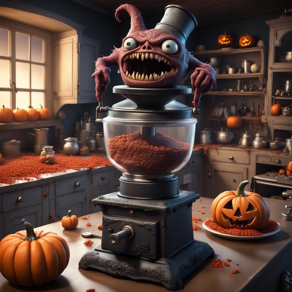Halloween Monsters in a Crazy Kitchen: 3D Rendered Art