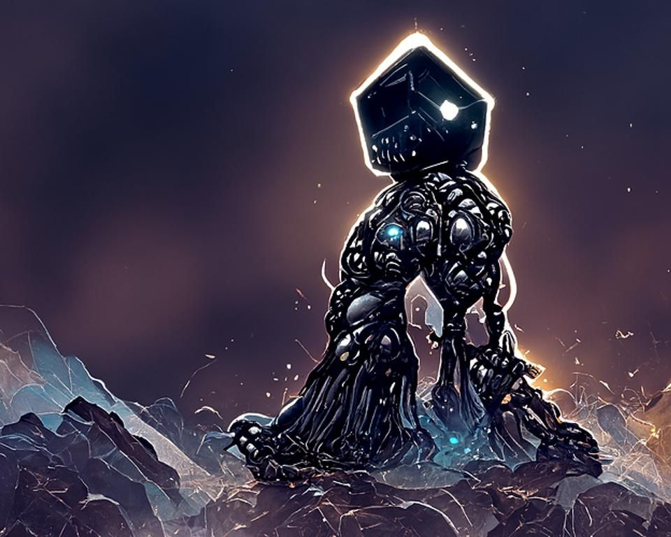 Obsidian Golem Digital Art in Mumford Style