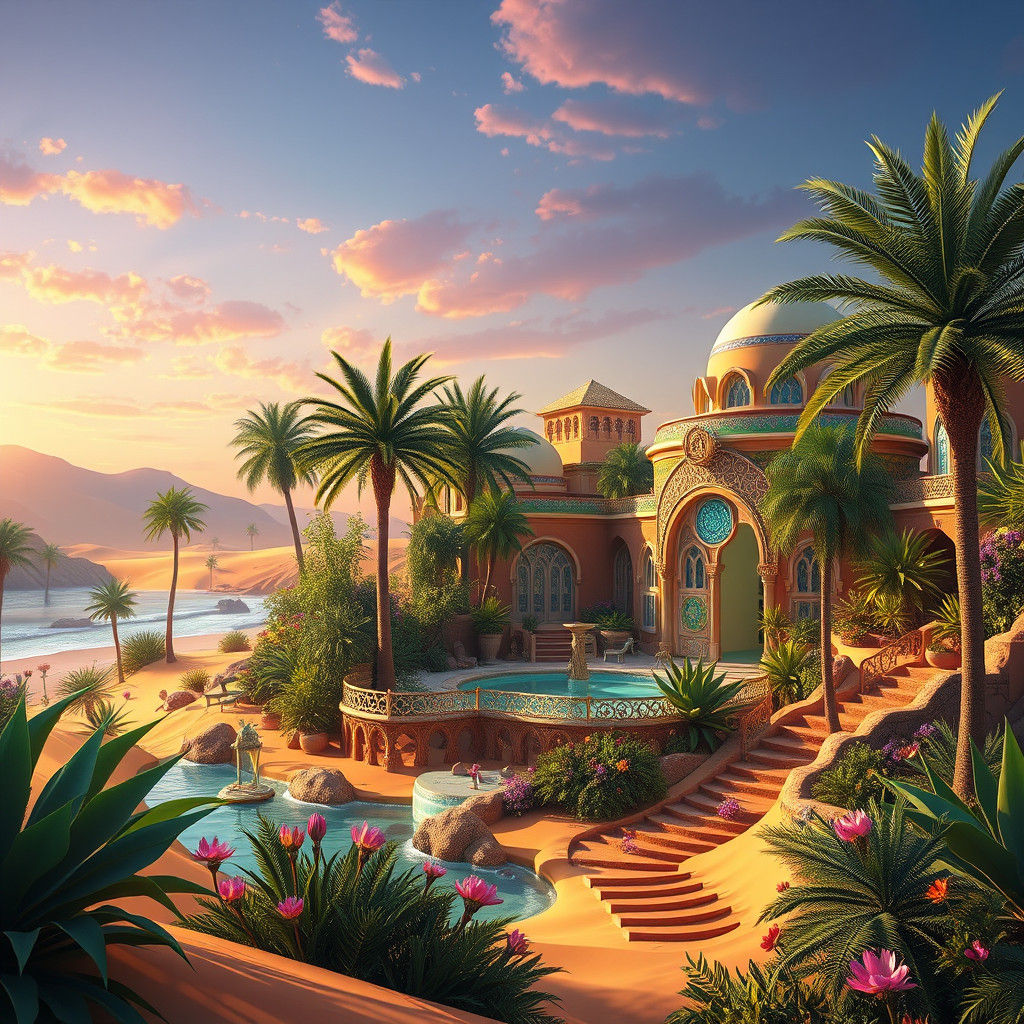 Sahara Oasis: A Vibrant Digital Illustration