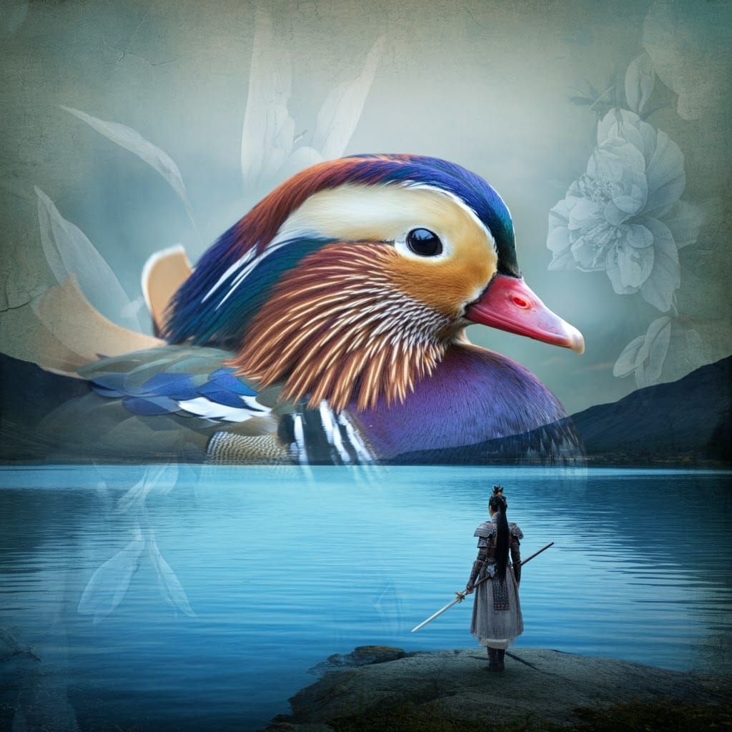 Asian Princess Warrior with Giant Duck in Neo-Expressionist ...