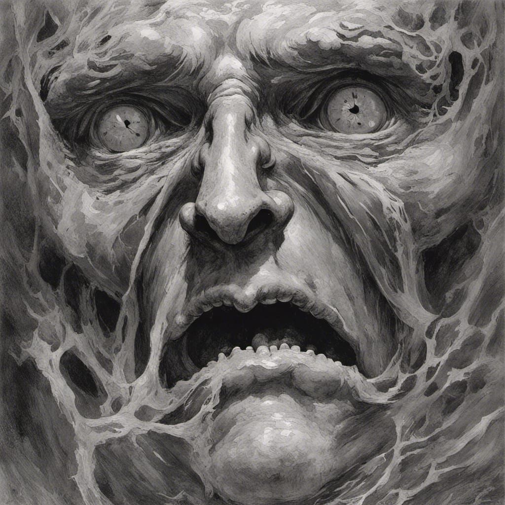 Demented Inverted Face in Horror Illustration Style