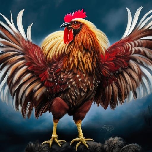 Detailed Rooster Wrestler in Polychromatic Splash Art