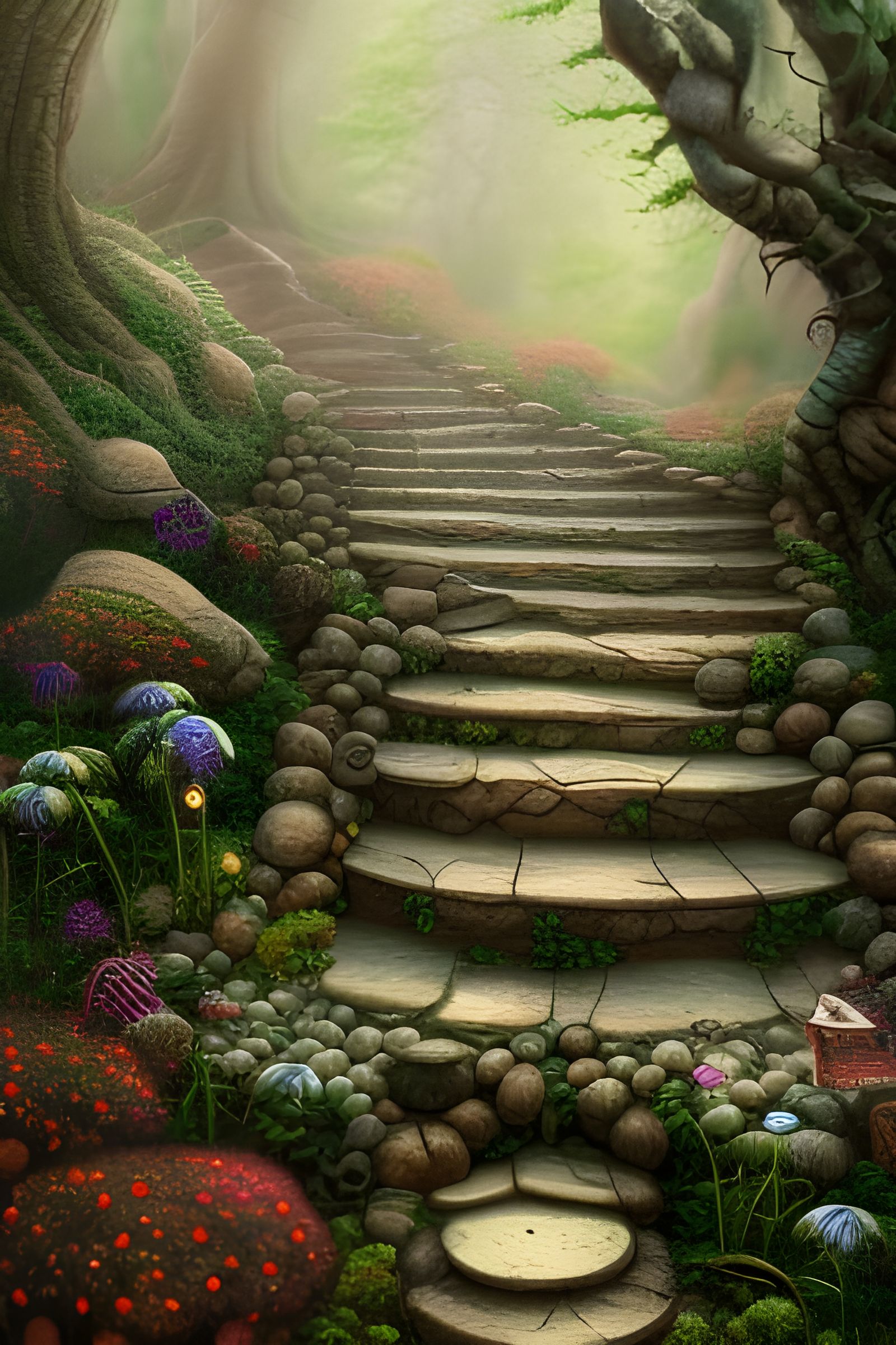 Stone Stairs in Mysterious Forest, Burtonesque Style