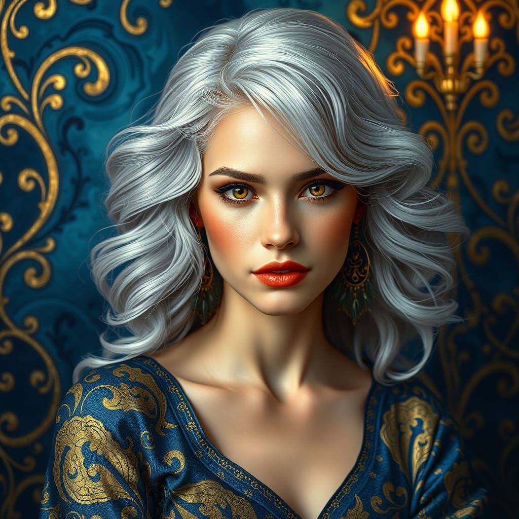 Lady in Majestic Arabesque Attire, in Oil Painting Style