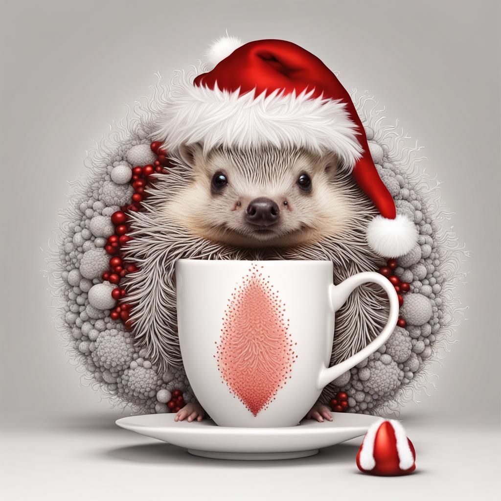 Festive Hedgehog Enjoying Christmas Hot Chocolate