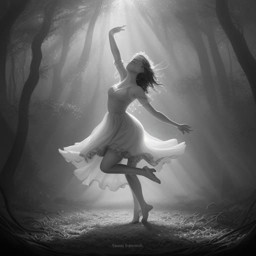 Whimsical Comic Art: Woman Dancing in Forest