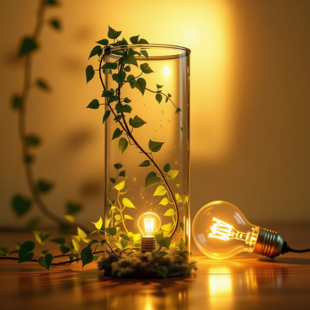 Glass Cylinder with Creepers in Hyperrealism Style