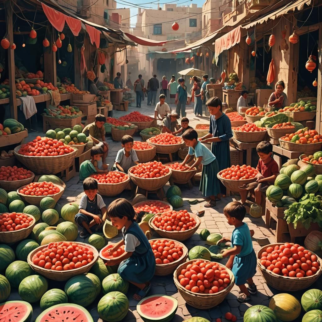 Watermelons and children laughing palestine