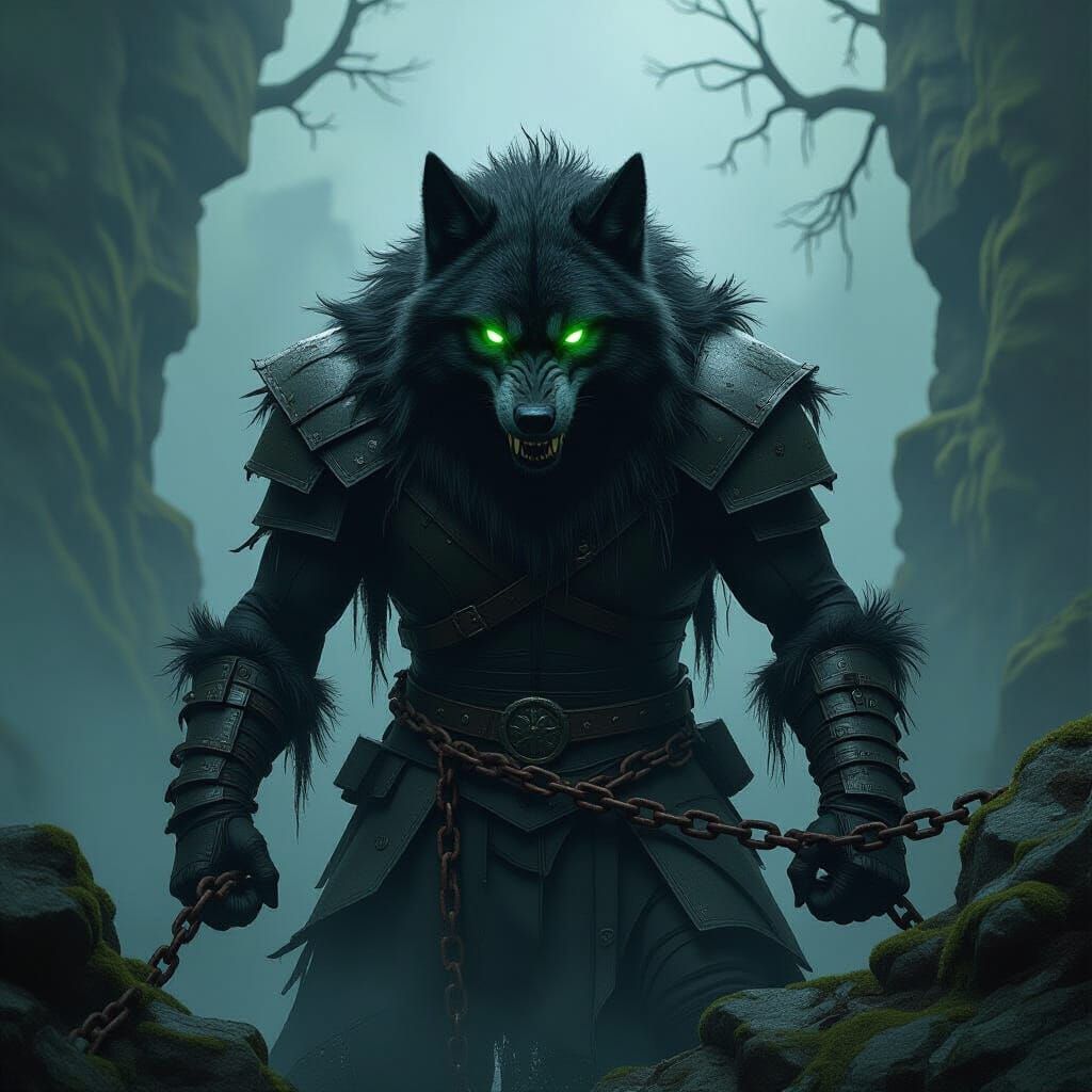 Monstrous Shadow Wolf in Biomechanical Surrealism