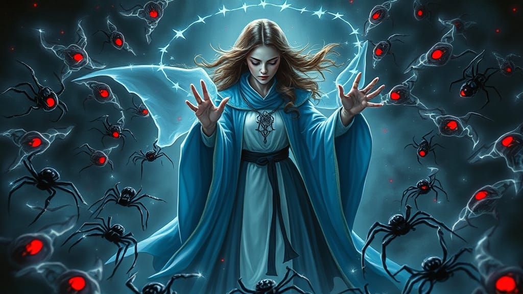 Epic Fantasy Priestess Battles Shadow Spiders in Johan Egerk...