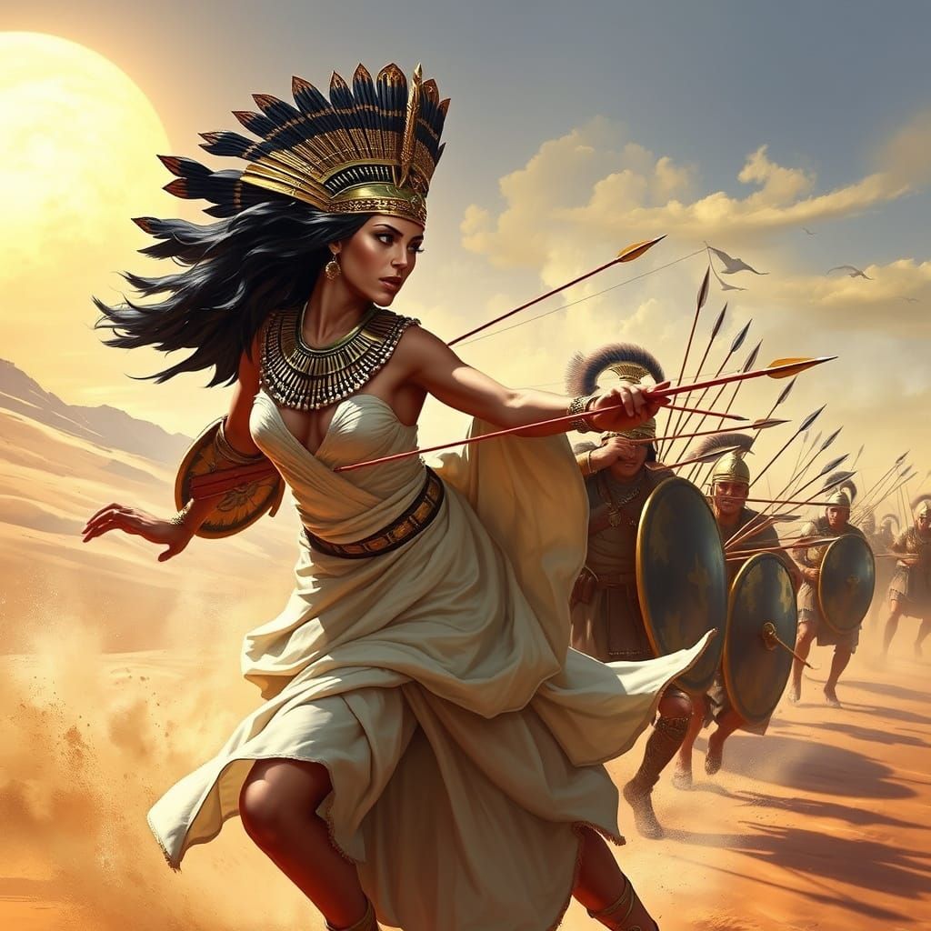 Egyptian Queen Battles Roman Soldiers in a Desert Storm