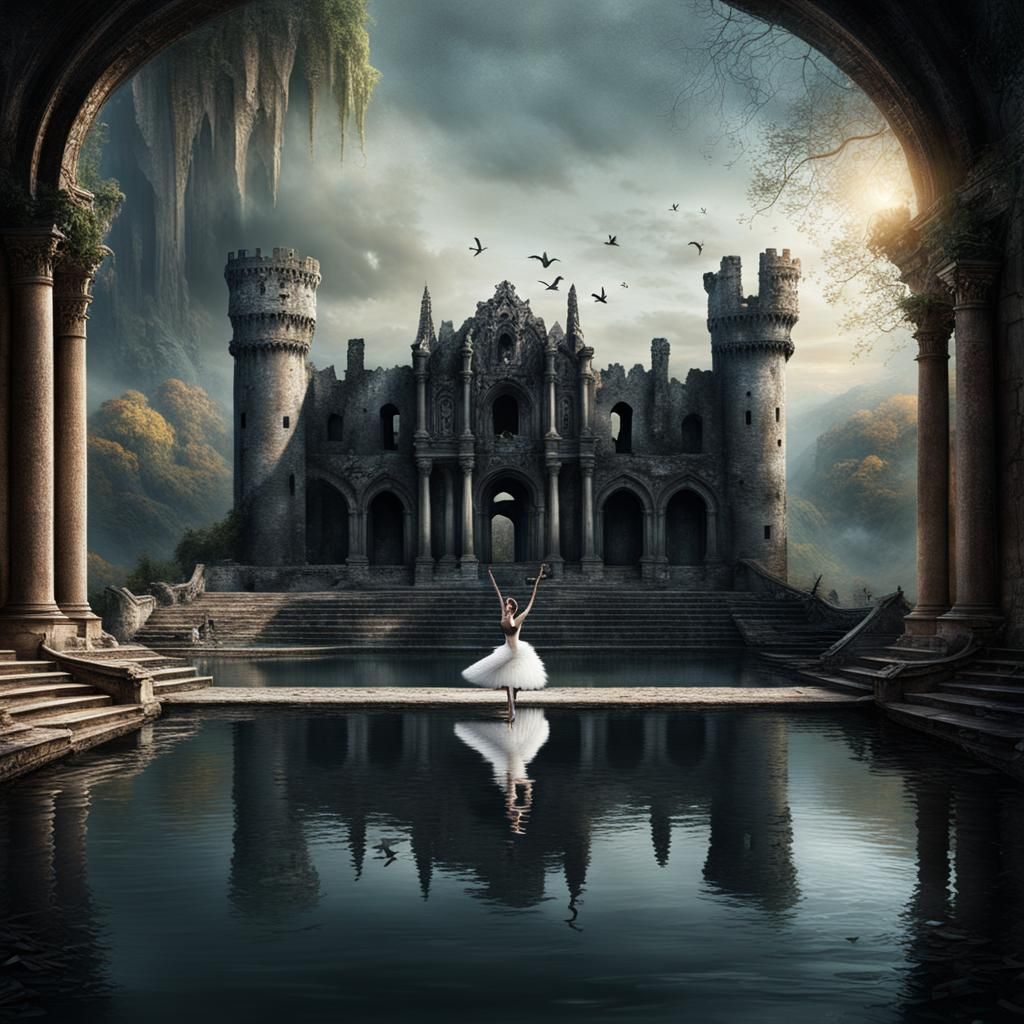Dramatic Black Swan Ballet in Castle Ruins