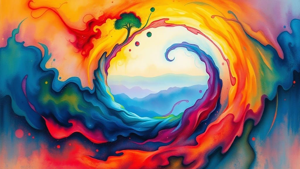 Surreal Dreamscape with Impasto and Watercolor Gradient