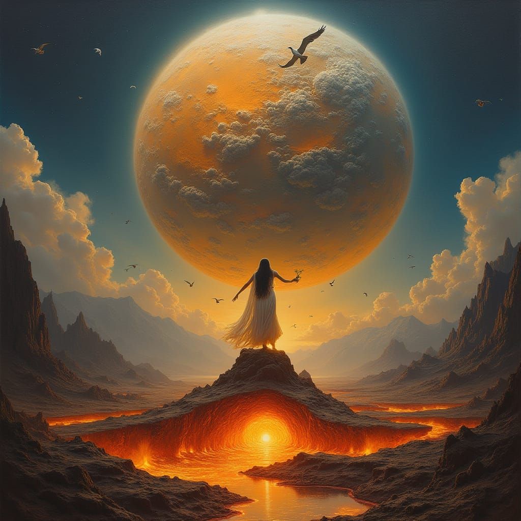 Primeval Mother Earth Rises in Ancient Oil Painting Style
