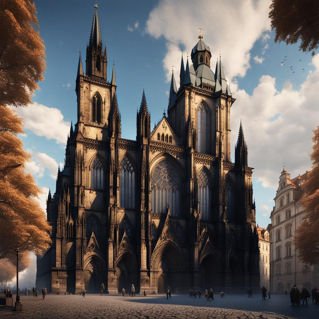 Prague Gothic Cathedral: Detailed Fantasy Concept Art