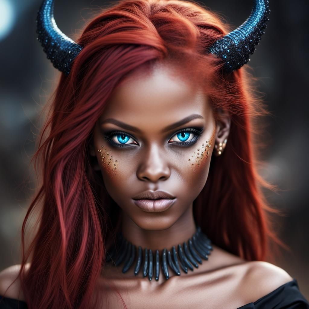 African Demon with Red Hair and Blue Eyes