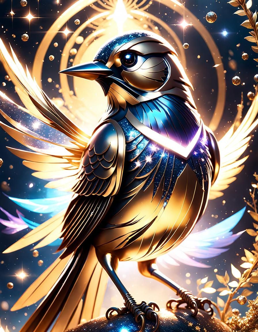 Metallic Songbird Double Exposure Concept Art
