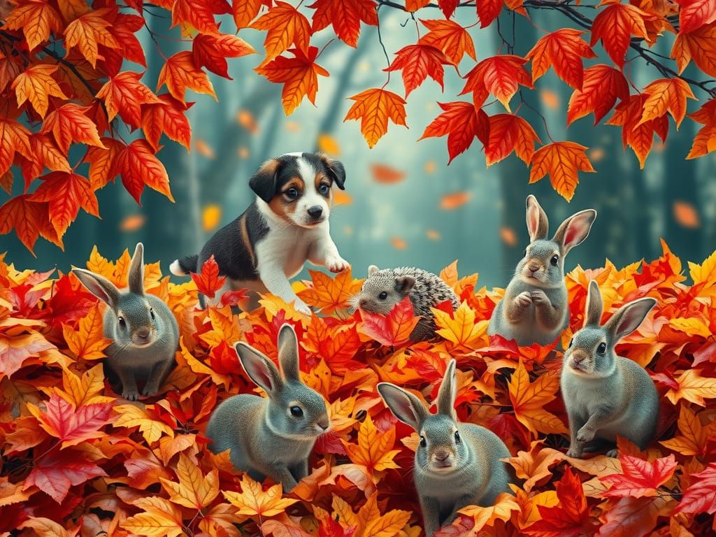 Klimt-Inspired Crochet Animals Frolicking in Autumn Snow