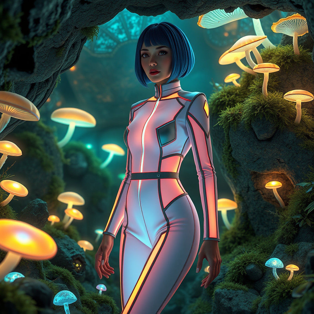 Bioluminescent Jumpsuit: Bauhaus Design in Subterranean Worl...