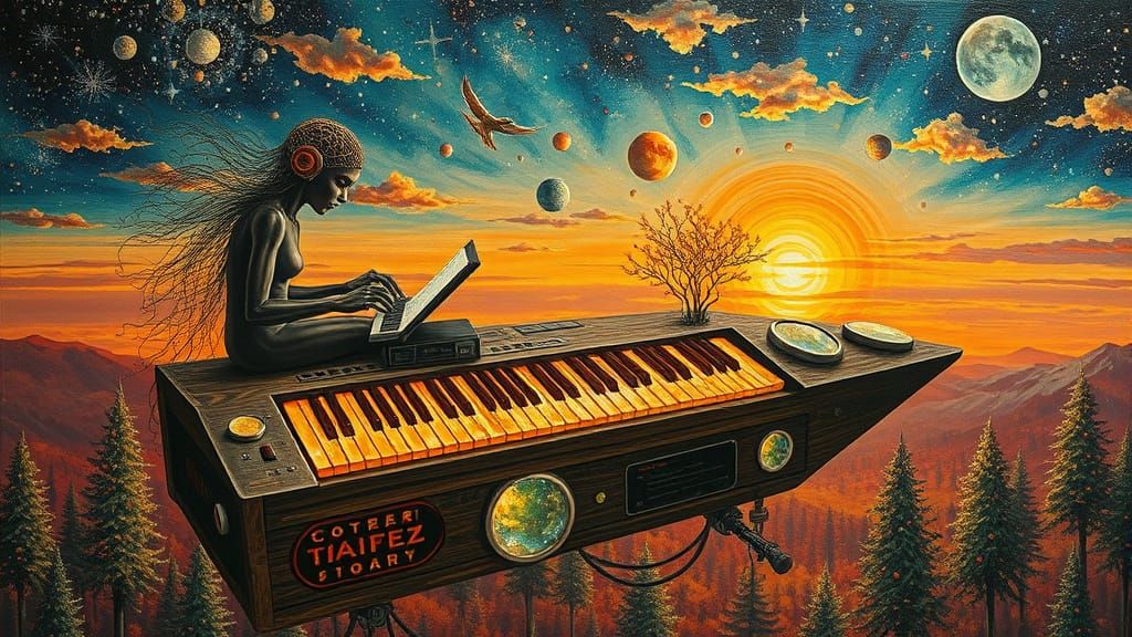 Ethereal Poets Compose Music in Sunset Galaxy