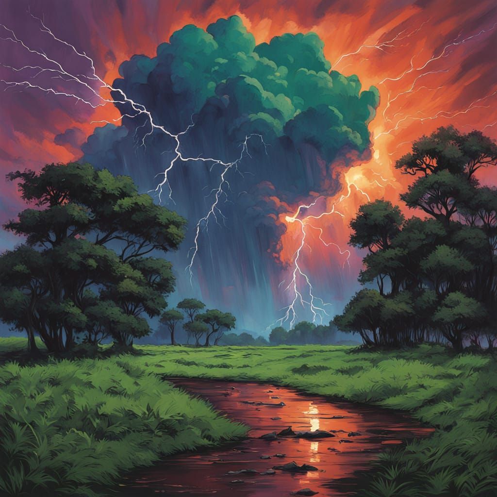 Electric Storm Unleashes Power Over a Vibrant Savannah Lands...