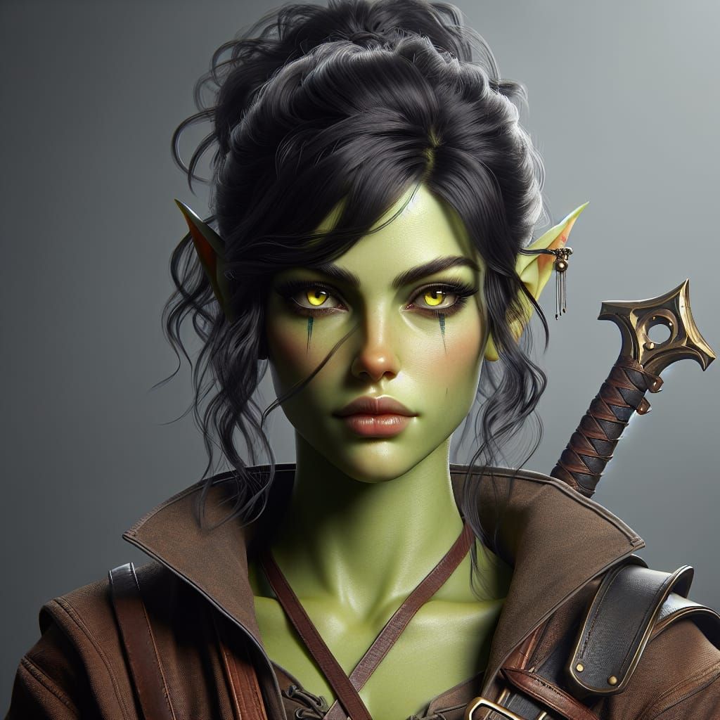 Enchanting Orc Sorceress Portrait in Hyperdetailed Fantasy A...