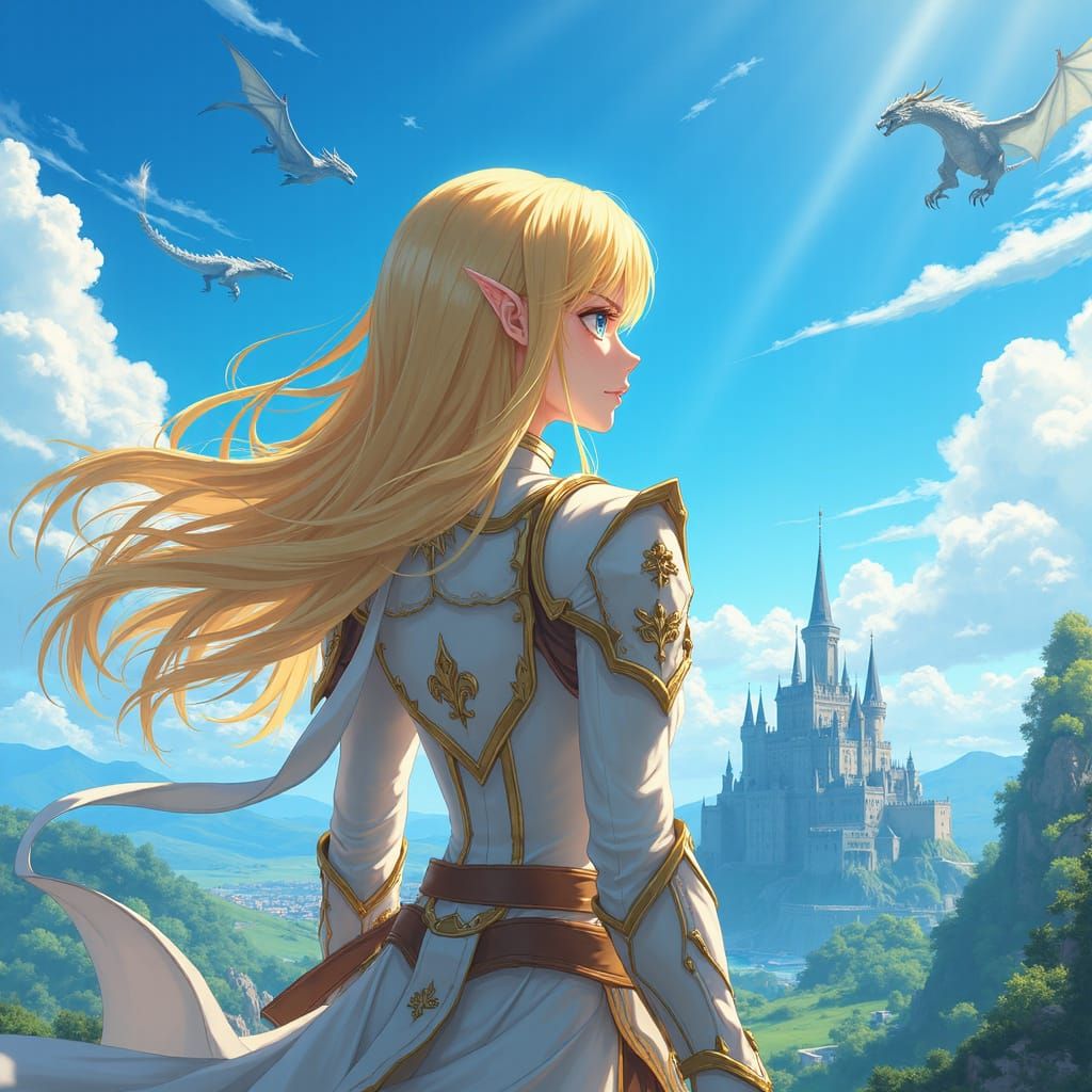 Elegant Fantasy Warrior in Vibrant Anime-Inspired Armor