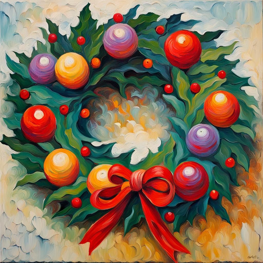 Christmas Wreath as Expressionist Impasto Painting