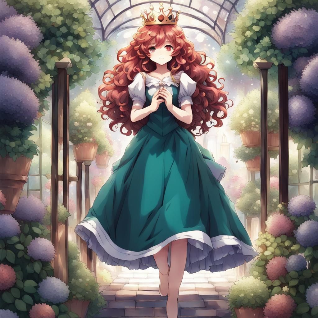 Anime Girl in Flower Garden with Crown