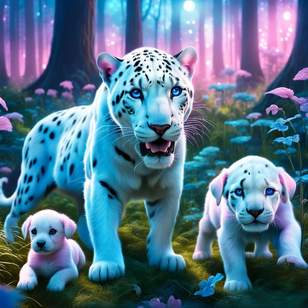 Enchanted Forest: White Panther and Fairies
