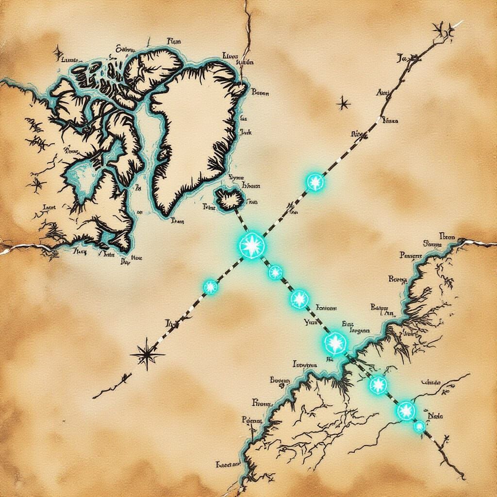 Medieval Arctic Map with Cyan Glyphs