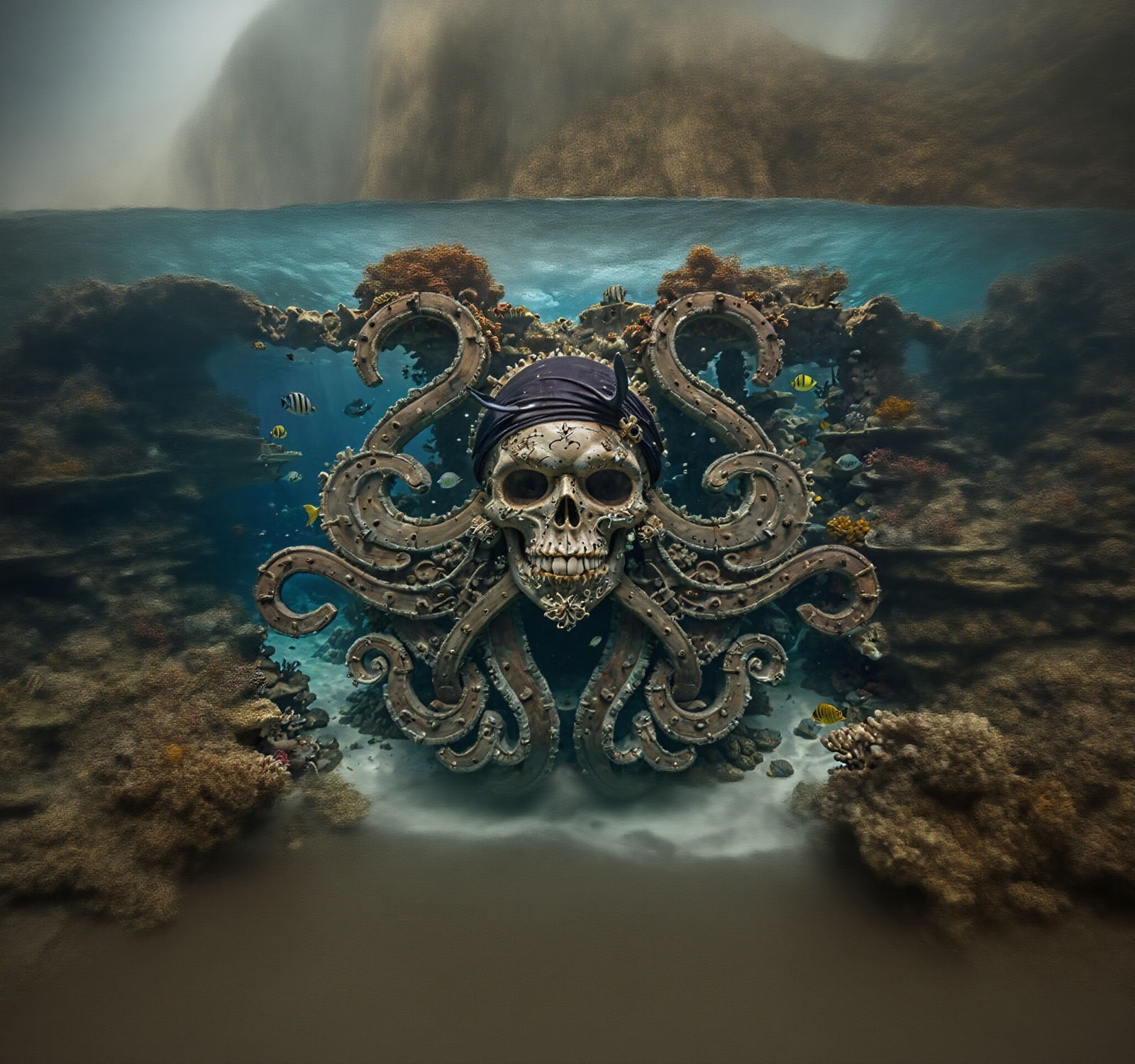 Caribbean Shipwreck and Coral Reef Scene