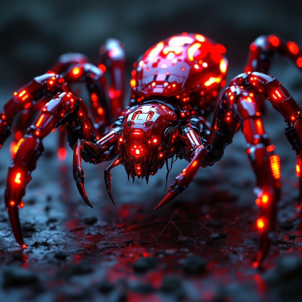 Futuristic Robotic Spider with Red Exoskeleton
