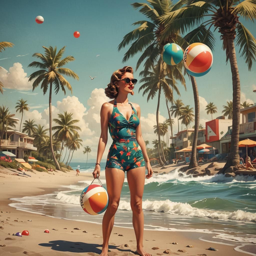 Retro Miami Beach Scene with 1950s Style