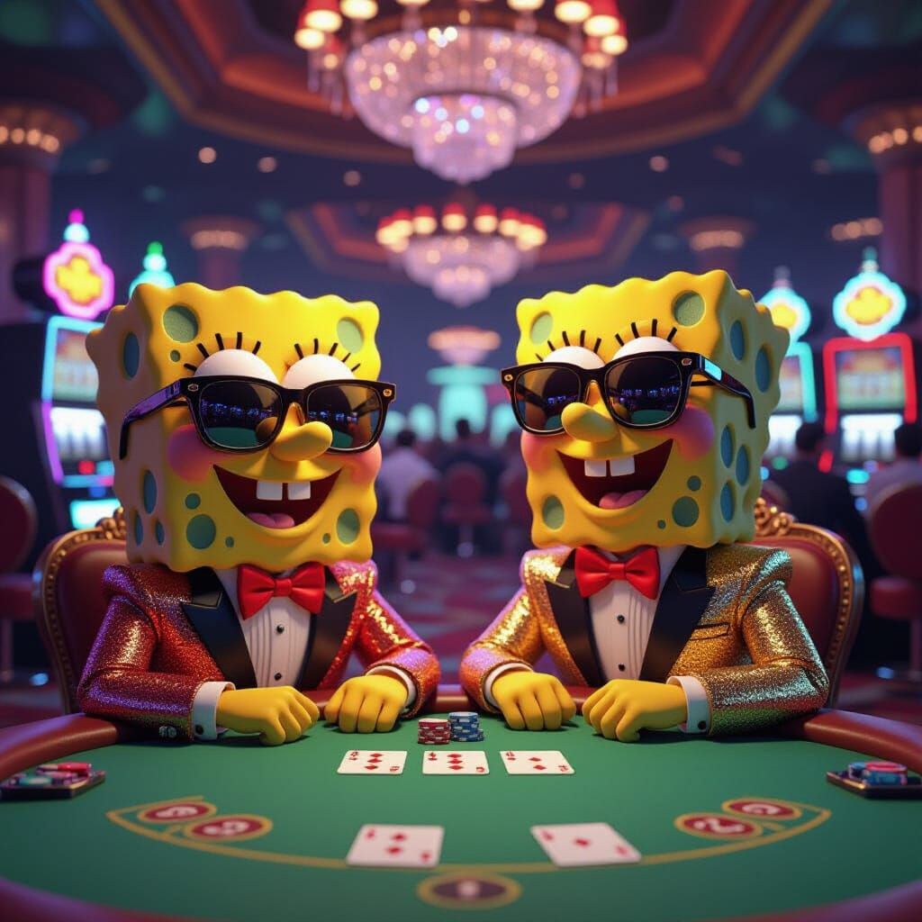 SpongeBob Plays Poker in Vegas: A Humorous 3D Render