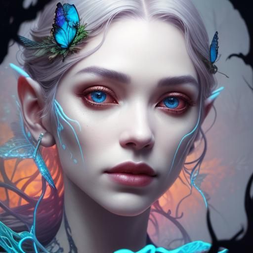 Mystical Fairy Emerges from Shadow, Hyperrealistic Illustrat...