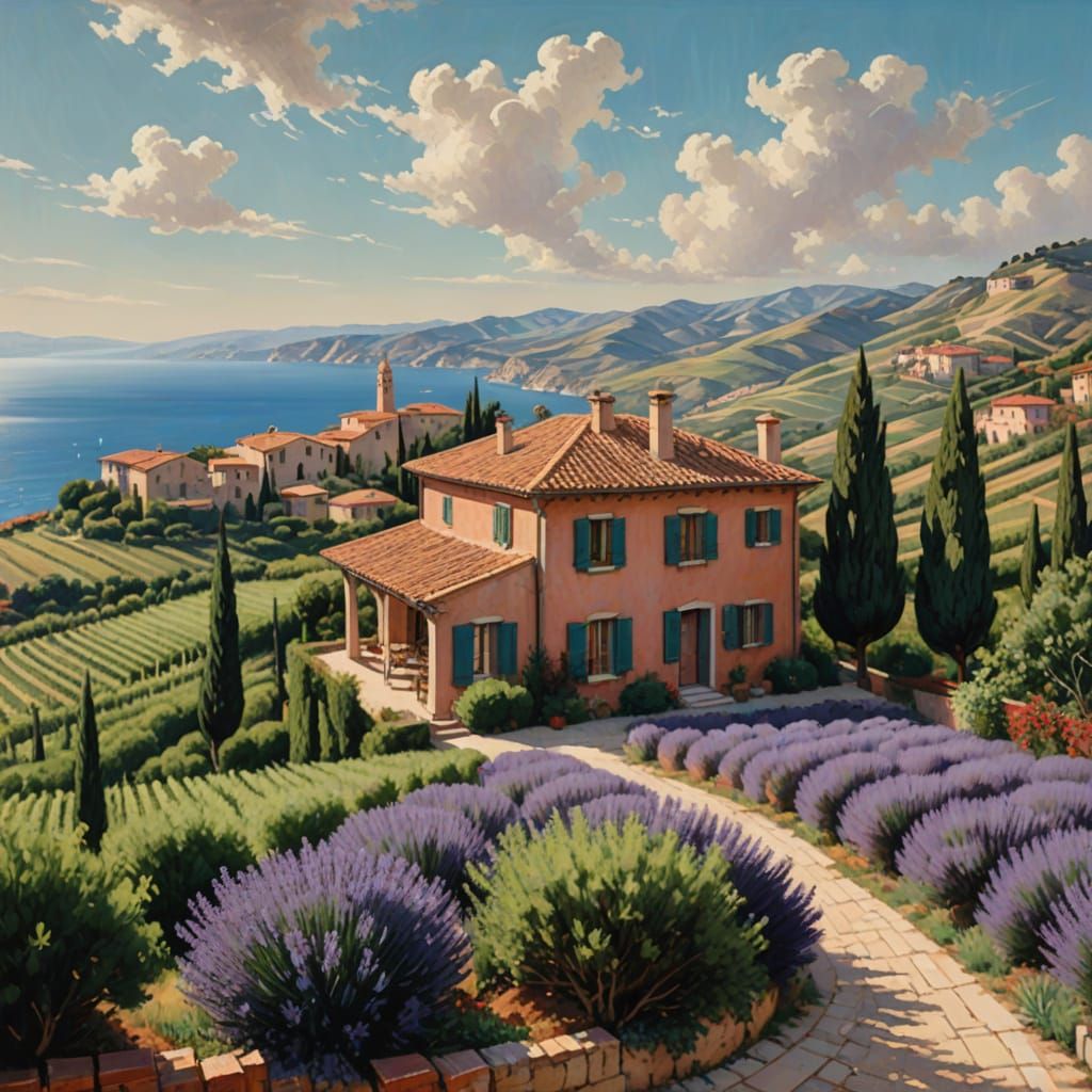 Mediterranean Villa Among Vineyards in Photorealistic Style