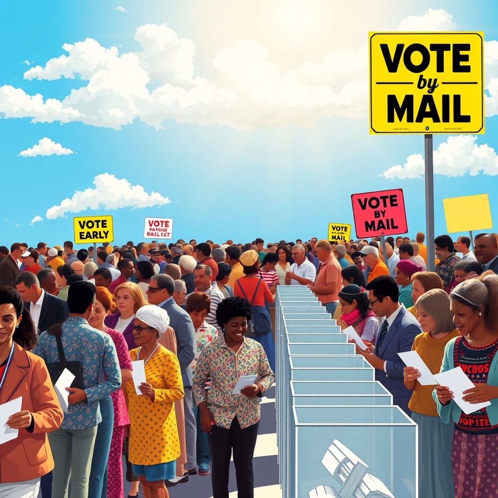 Vibrant Voting Station Scene Reminiscent of Rockwell