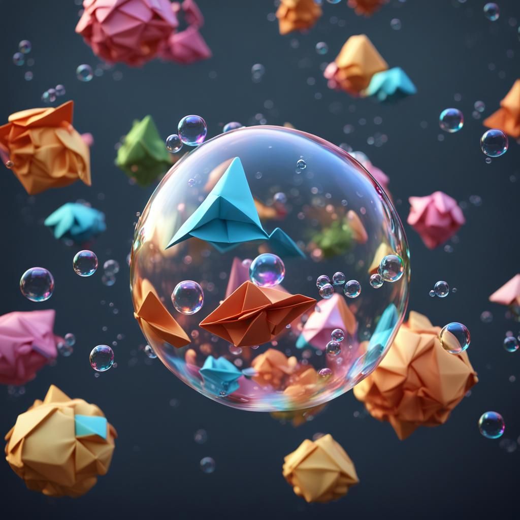 Origami Child Formed From Floating Soap Bubbles