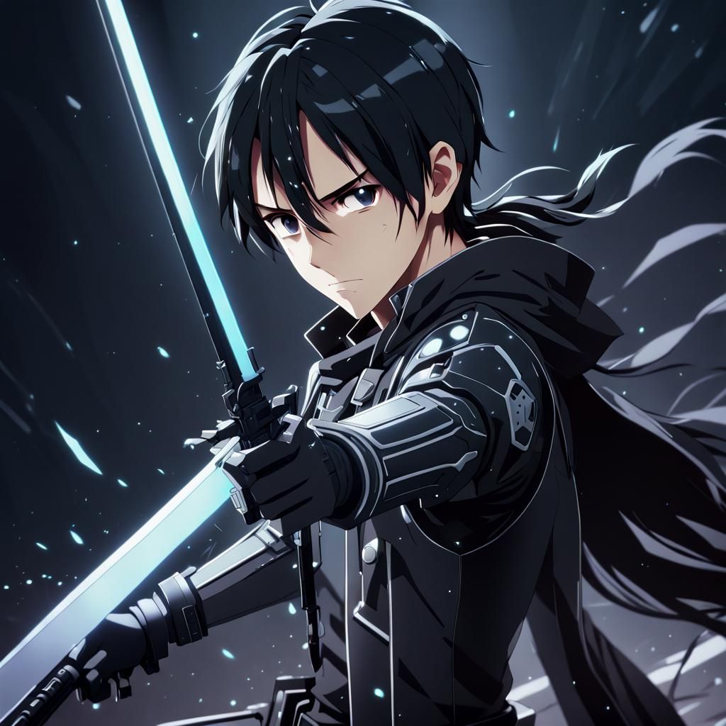 Anime Character in Black: Cel-Shaded Manga Style